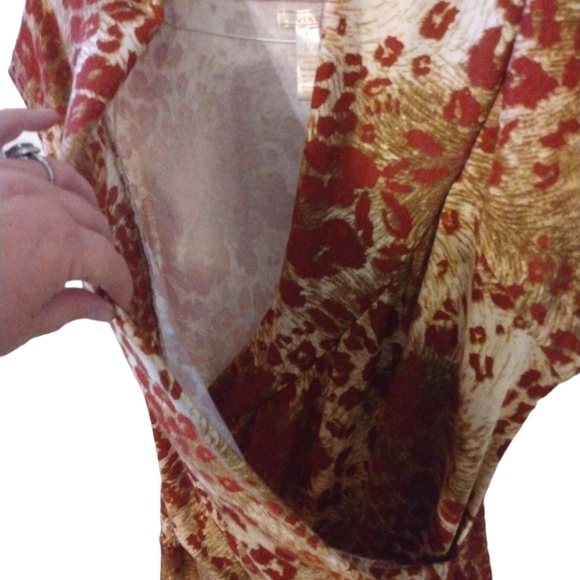 Vixen Crossbody Drape Burgundy/ Cream Animal Print Cap Slve Business Casual L - Picture 3 of 8